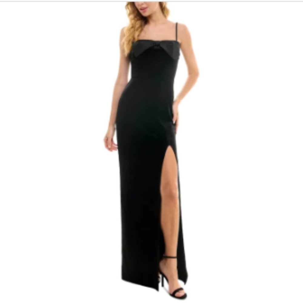 City Studios Juniors' Bow-Trim Gown - Black